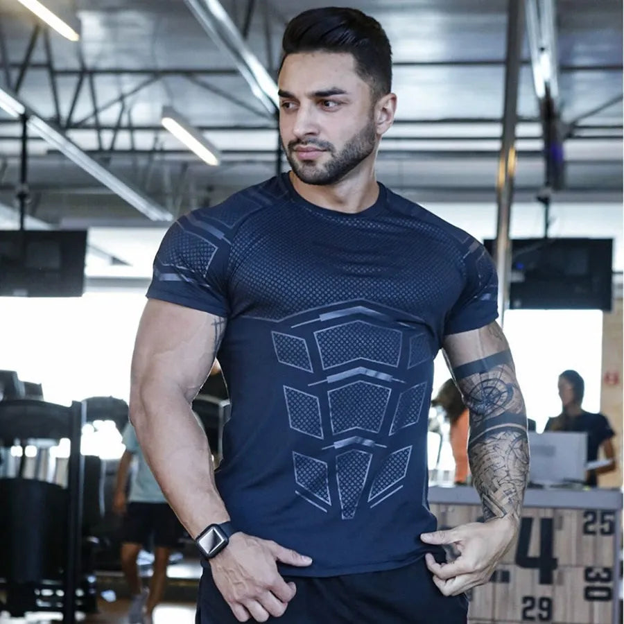 Compression Quick dry T-shirt Men Running Sport Skinny Short Tee Shirt